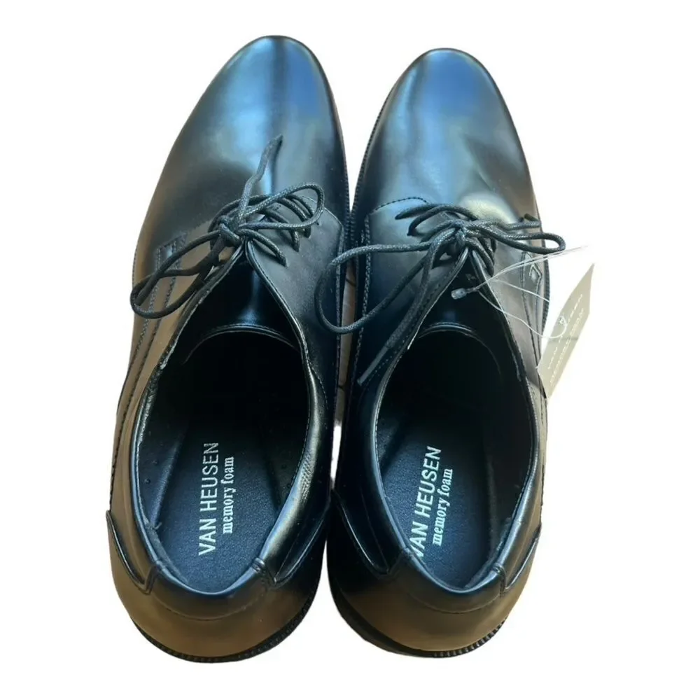 NWOB Van Heusen Larry Black Oxford Lace Up Dress Shoes Memory Foam sz 13